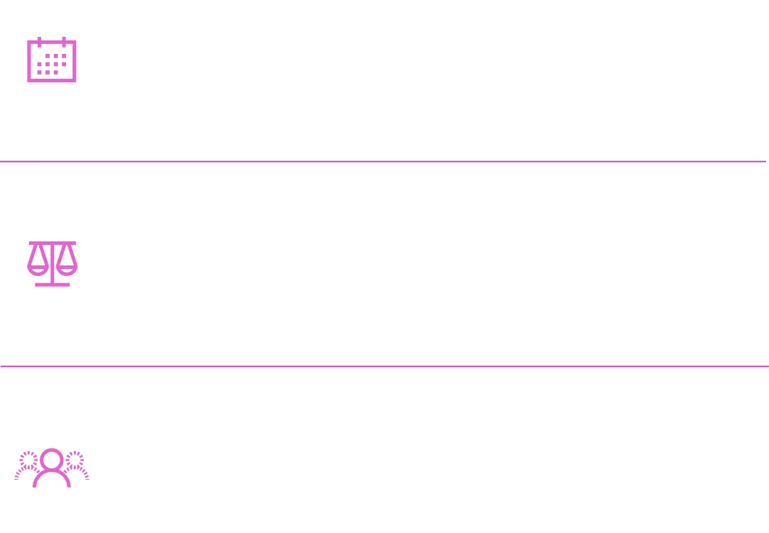 Lista de funcionalidades: planejamento inteligente, tranquilidade legal, férias programadas