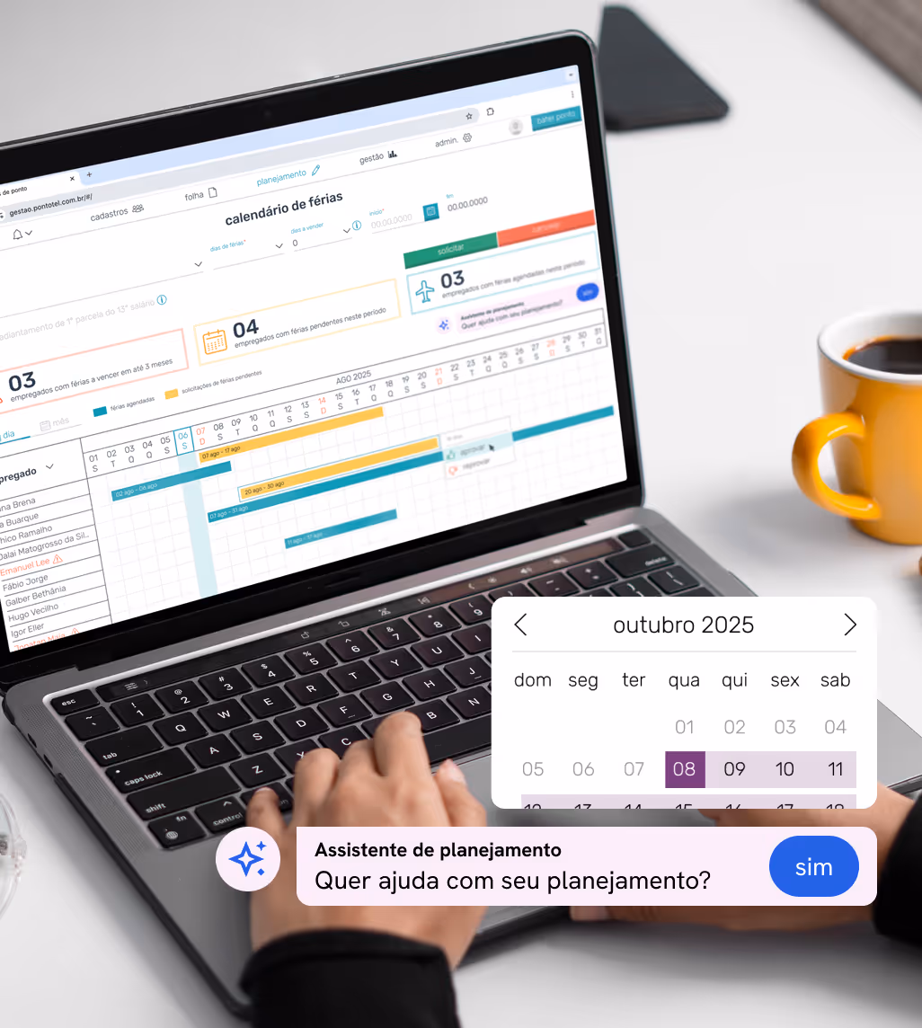 Laptop displaying the vacation control screen in Pontotel's workforce management system.