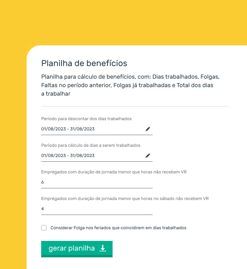 Planilha de benefícios integrada