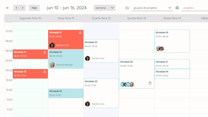 Gif do processo de acompanhamento de atividades do timesheet da Pontotel