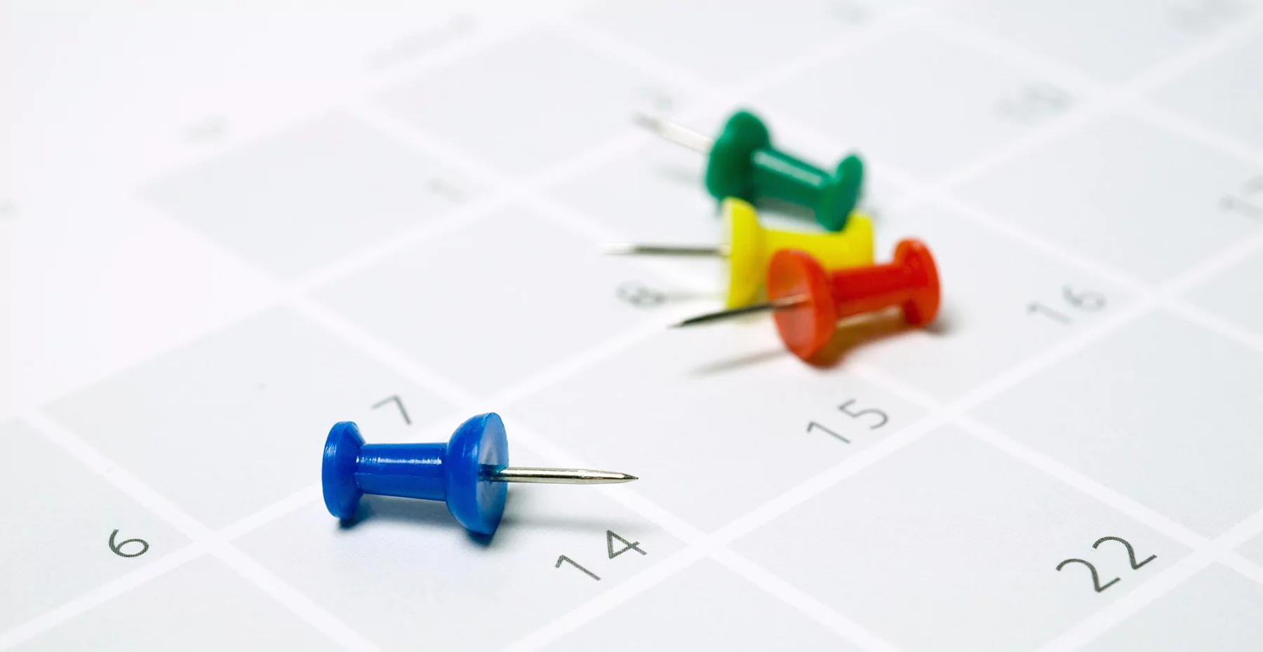 imagem ostra um calendário com pins coloridos em cima